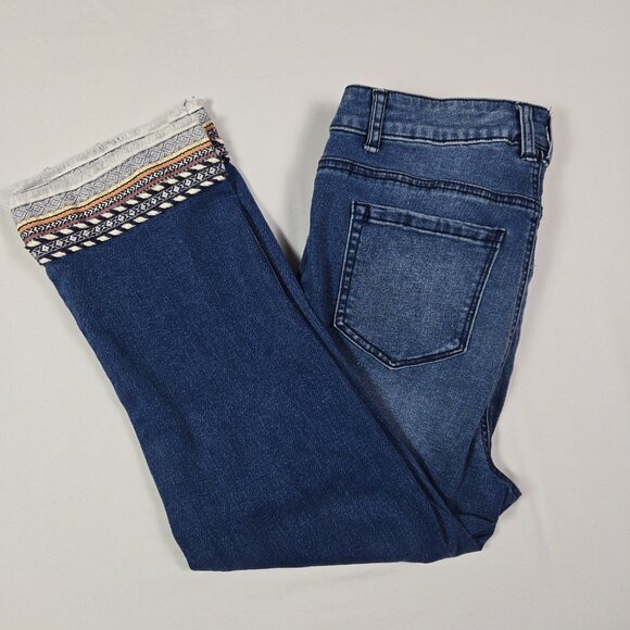 Christopher & Banks Boho‎ Trim Cropped Jeans Sz 8 Festival Raw Hem Denim - Picture 3 of 12